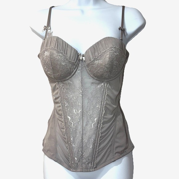 Affinitas Other - Lace Corset Bustier Top 36B Festival Grunge Y2K Indie Goth Mesh Bow‎ Coquette
